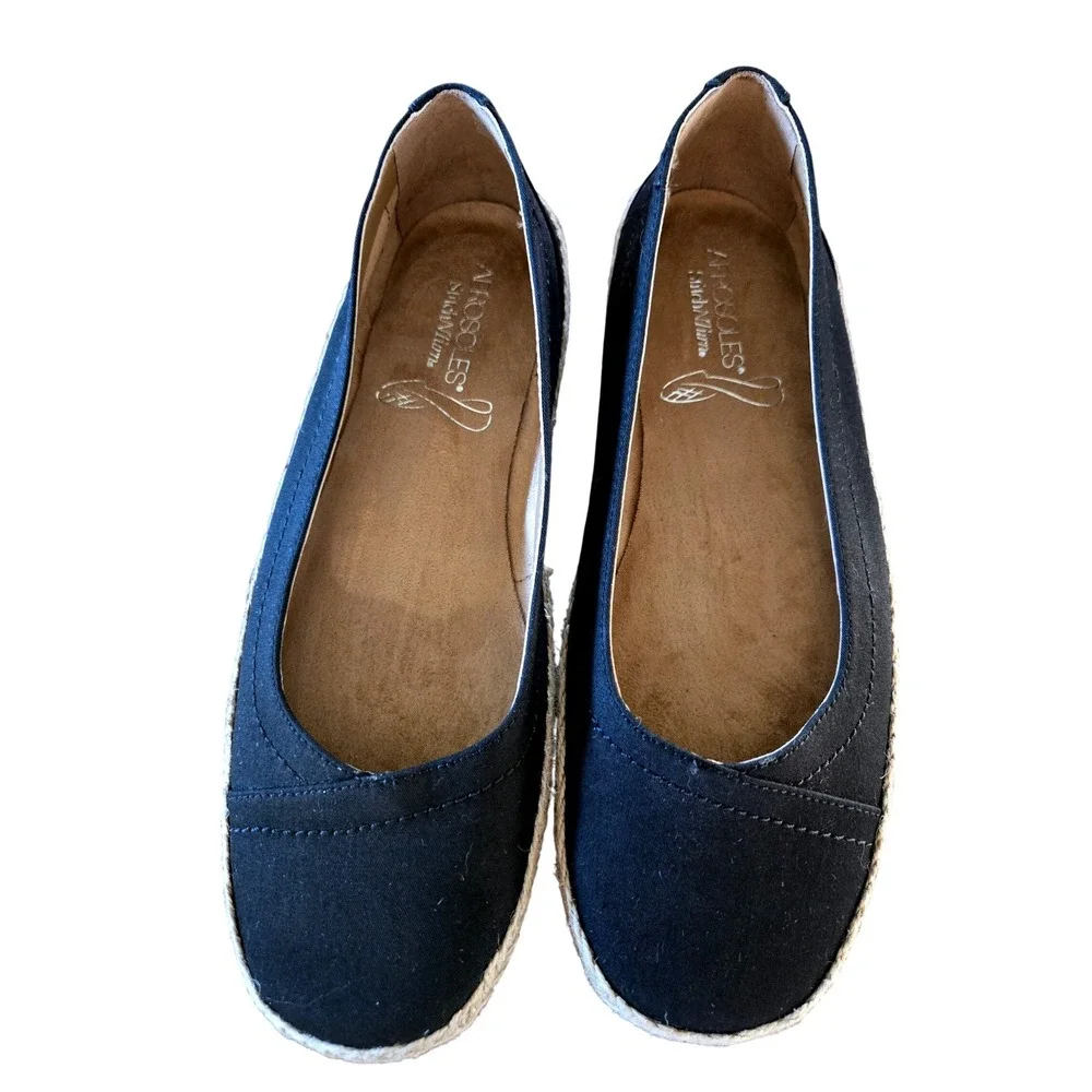 Classic Aerosoles Stitch N Turn Black Fabric Espadrille Flats Shoes Women's 9M‎